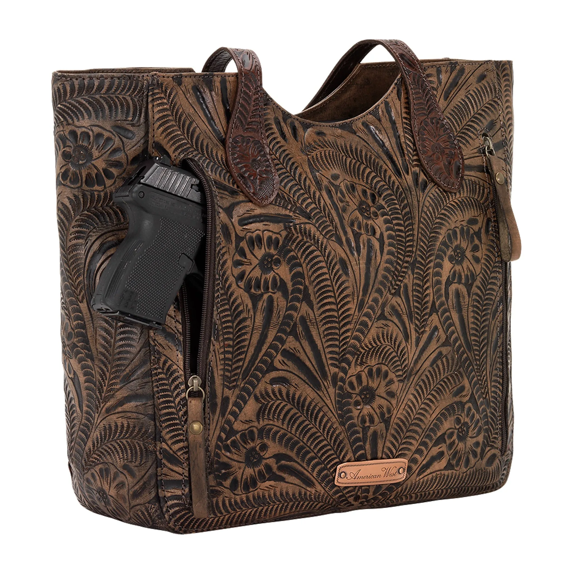American West Annie's Secret Collection Charcoal Leather Large Tote