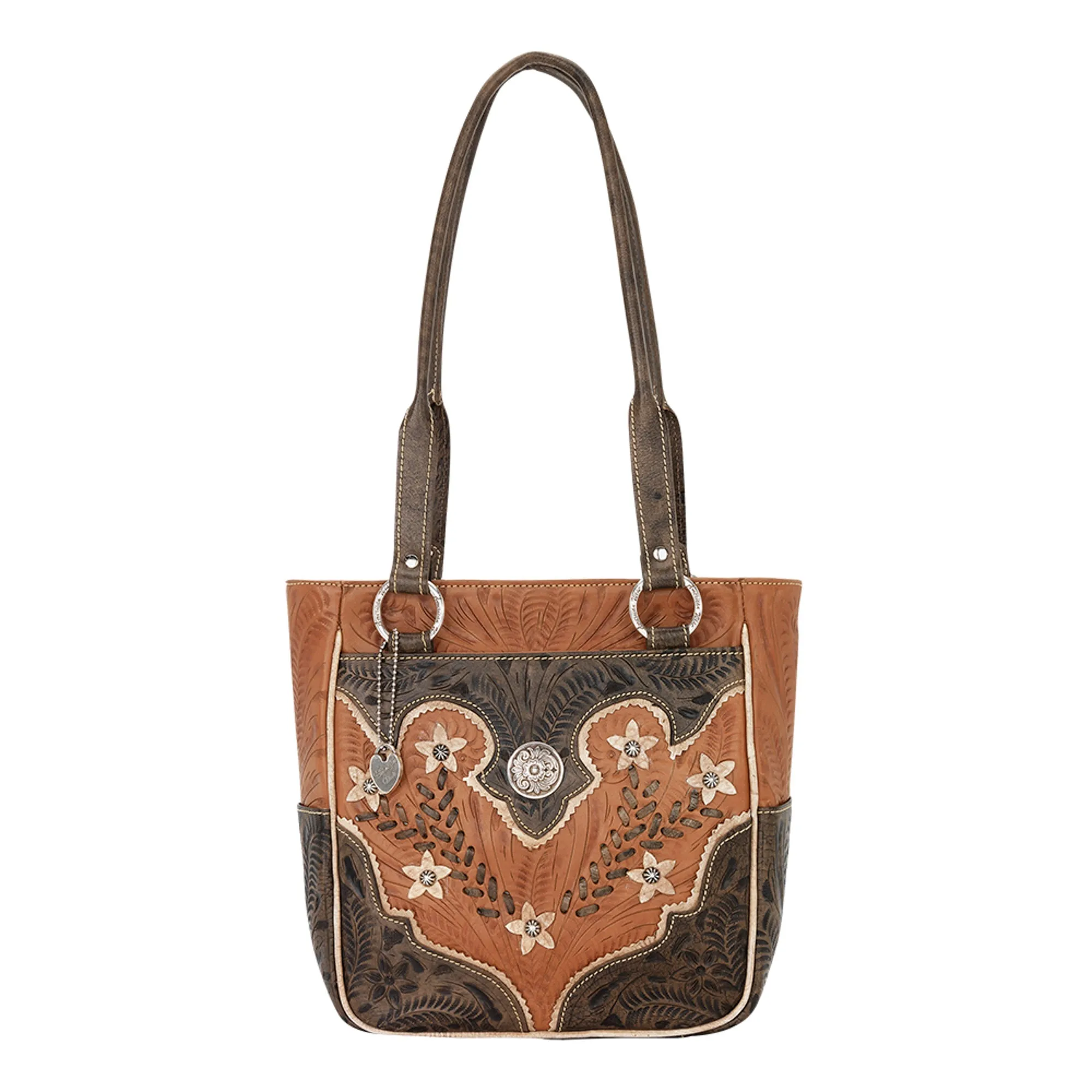 American West Desert Wildflower Natural Tan Leather Zip Top Tote