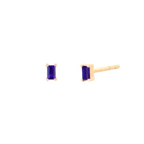 Blue Sapphire Baguette Studs - Yellow Gold