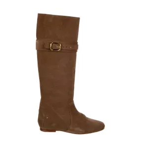 Chloe Beige Suede Knee-High Flat Paddington Boots 38