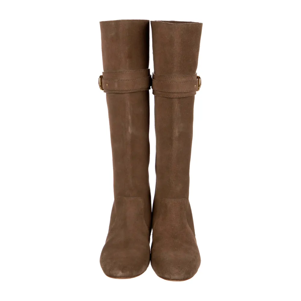 Chloe Beige Suede Knee-High Flat Paddington Boots 38