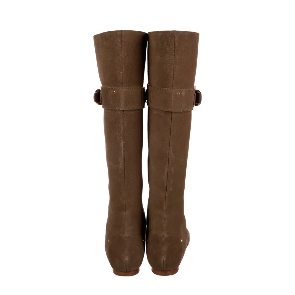 Chloe Beige Suede Knee-High Flat Paddington Boots 38