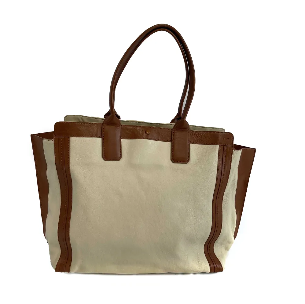 Chloe - Calfskin Medium Alison East West Tote Husky White Tan Shoulder Bag