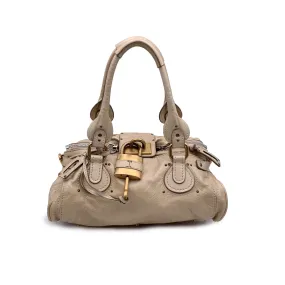 Chloe Metallic Beige Leather Paddington Bag Tote Satchel Handbag