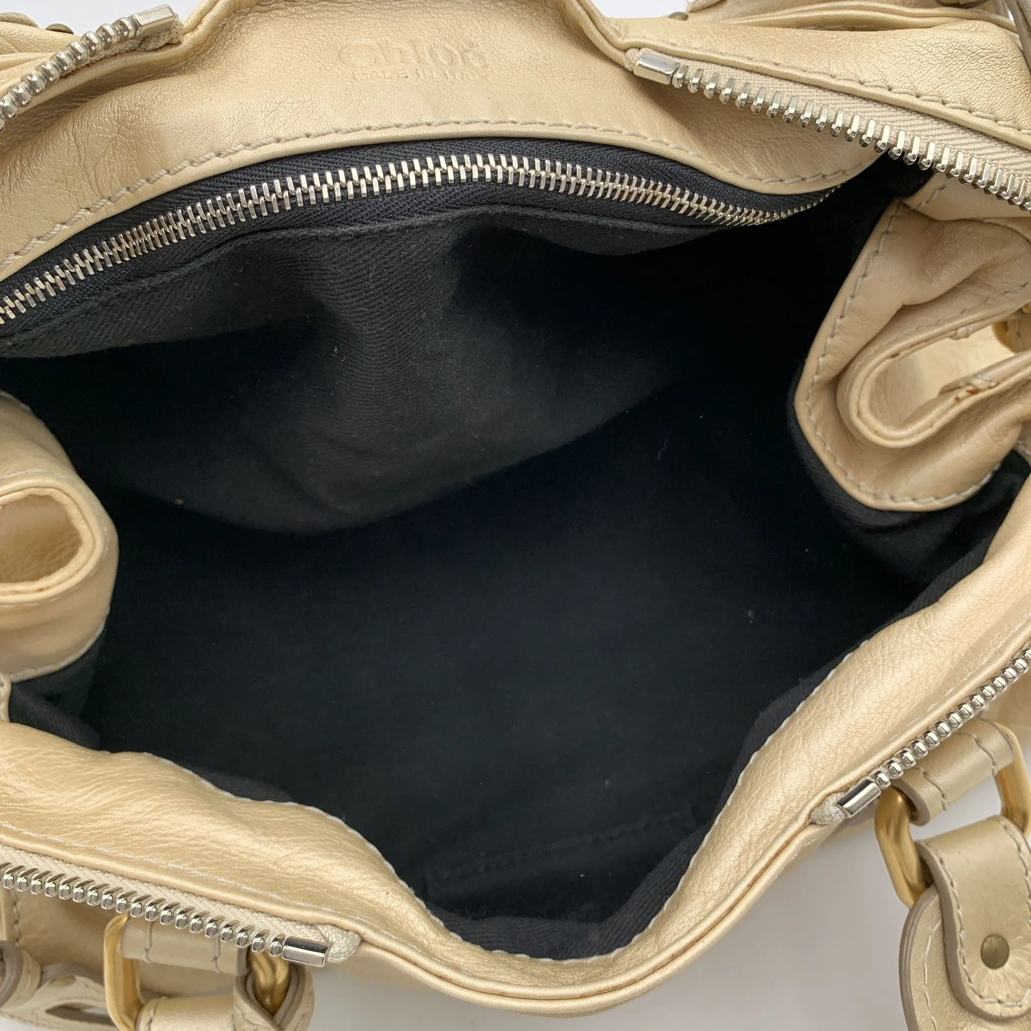 Chloe Metallic Beige Leather Paddington Bag Tote Satchel Handbag