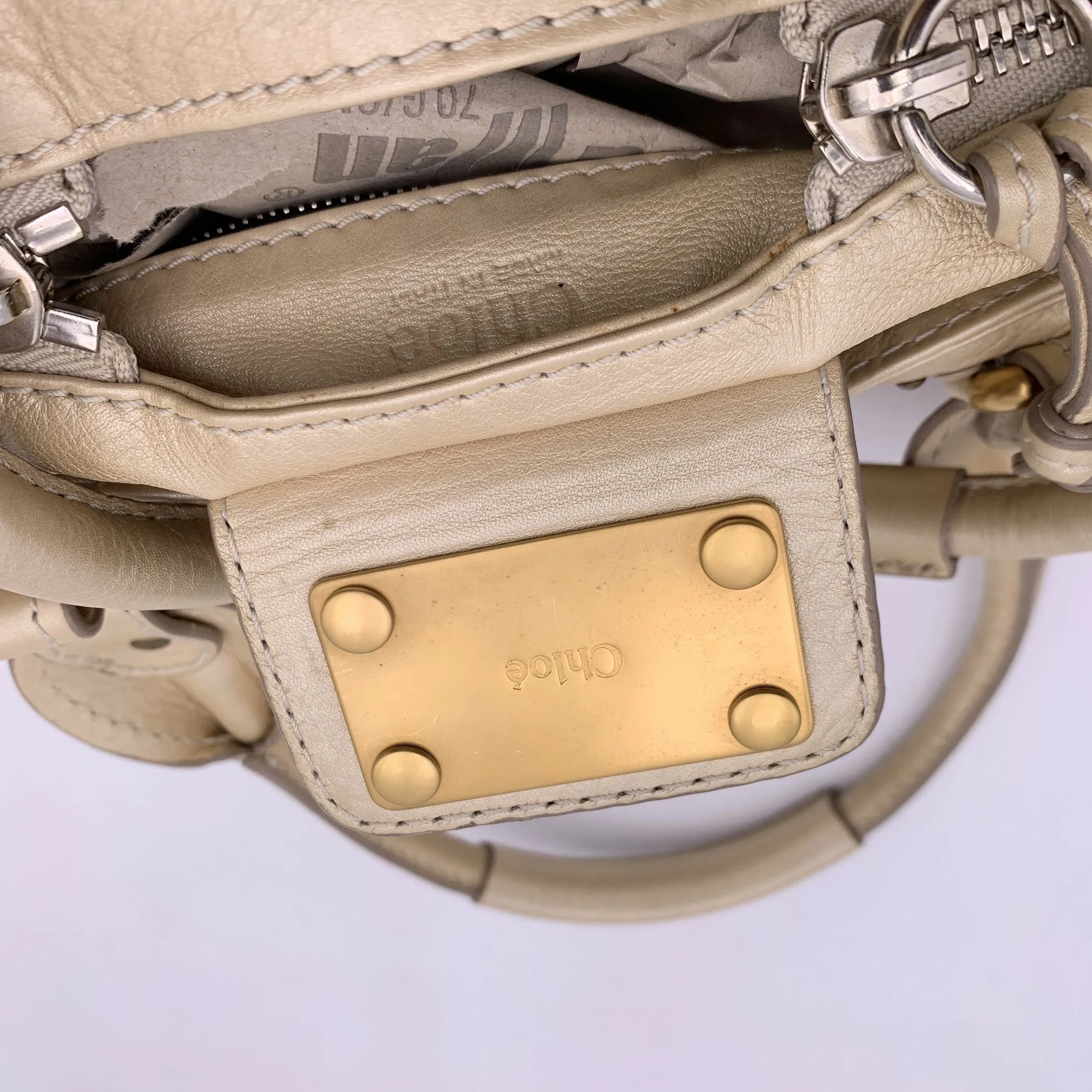 Chloe Metallic Beige Leather Paddington Bag Tote Satchel Handbag