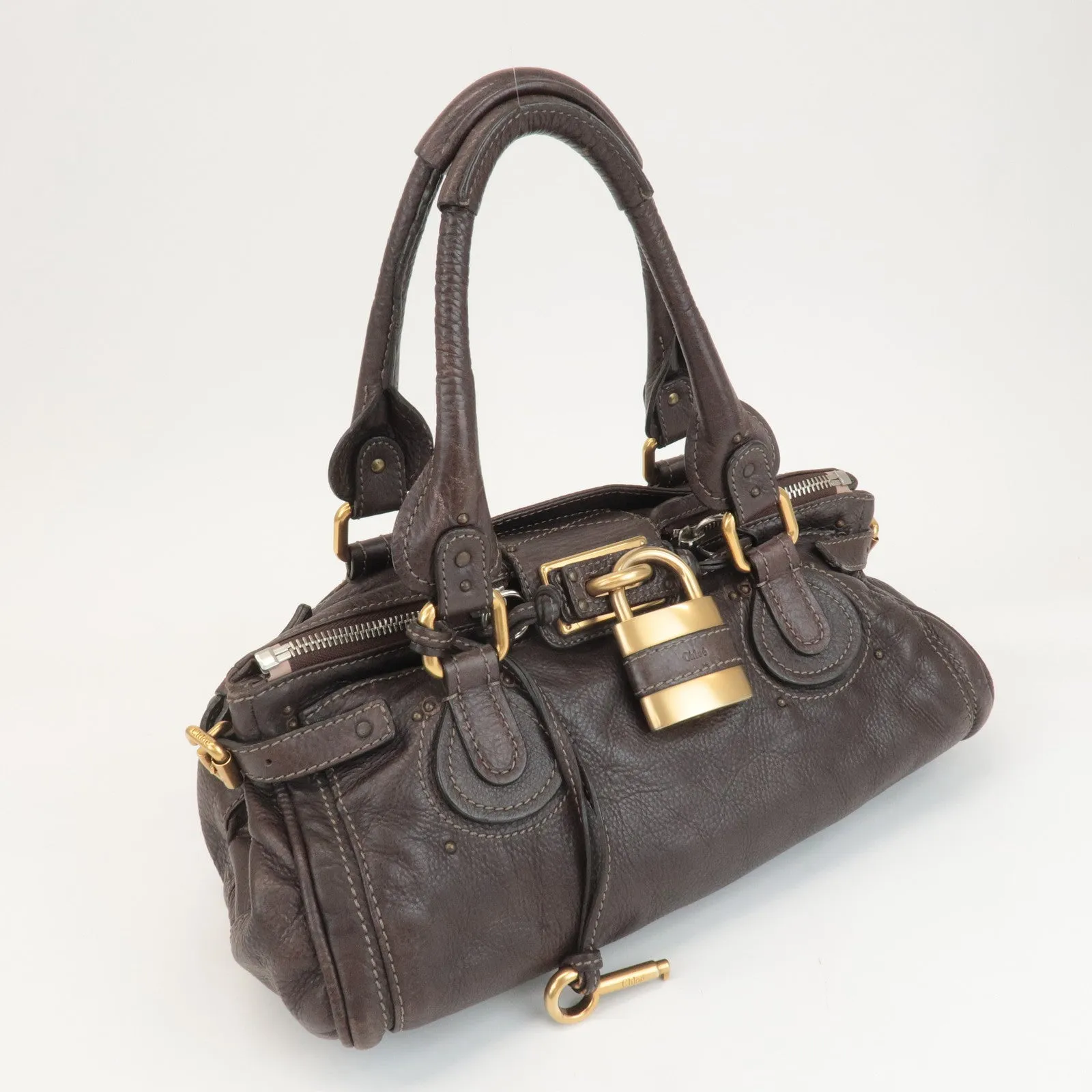 Chloe Paddington Leather Medium Hand Bag Shoulder Bag Dark Brown Used
