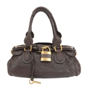 Chloe Paddington Leather Medium Hand Bag Shoulder Bag Dark Brown Used