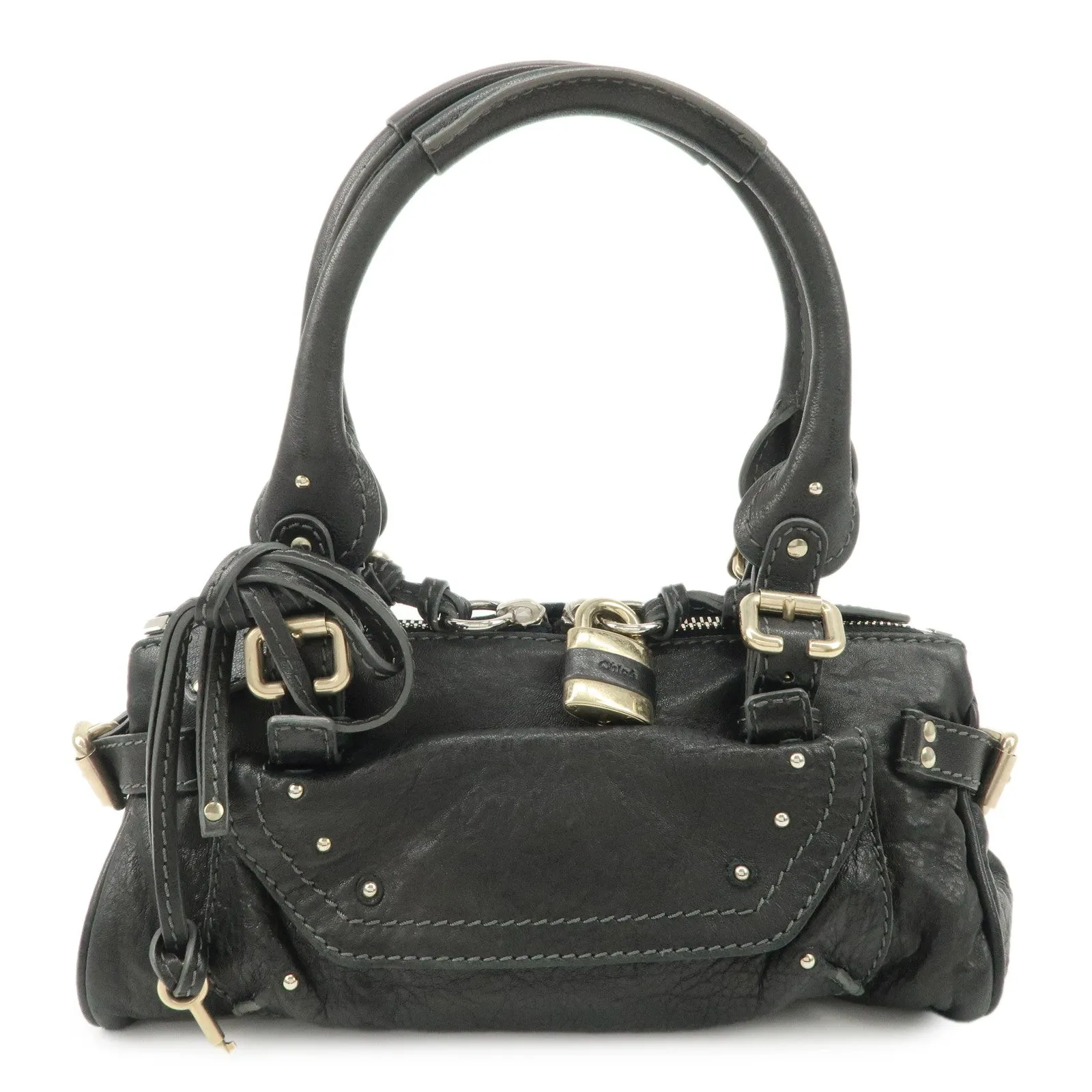 Chloe Paddington Leather Mini Boston Bag Hand Bag Black Used