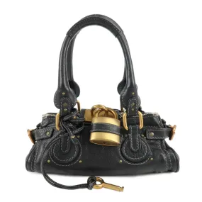 Chloe Paddington Leather Mini Hand Bag Shoulder Bag Black Used