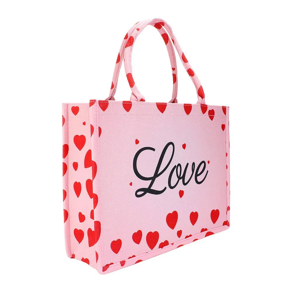 LOVE Message Heart Printed Tote Bag