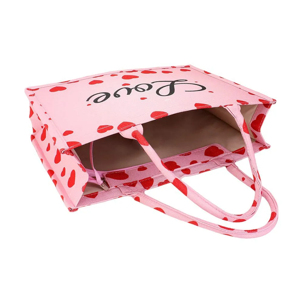 LOVE Message Heart Printed Tote Bag