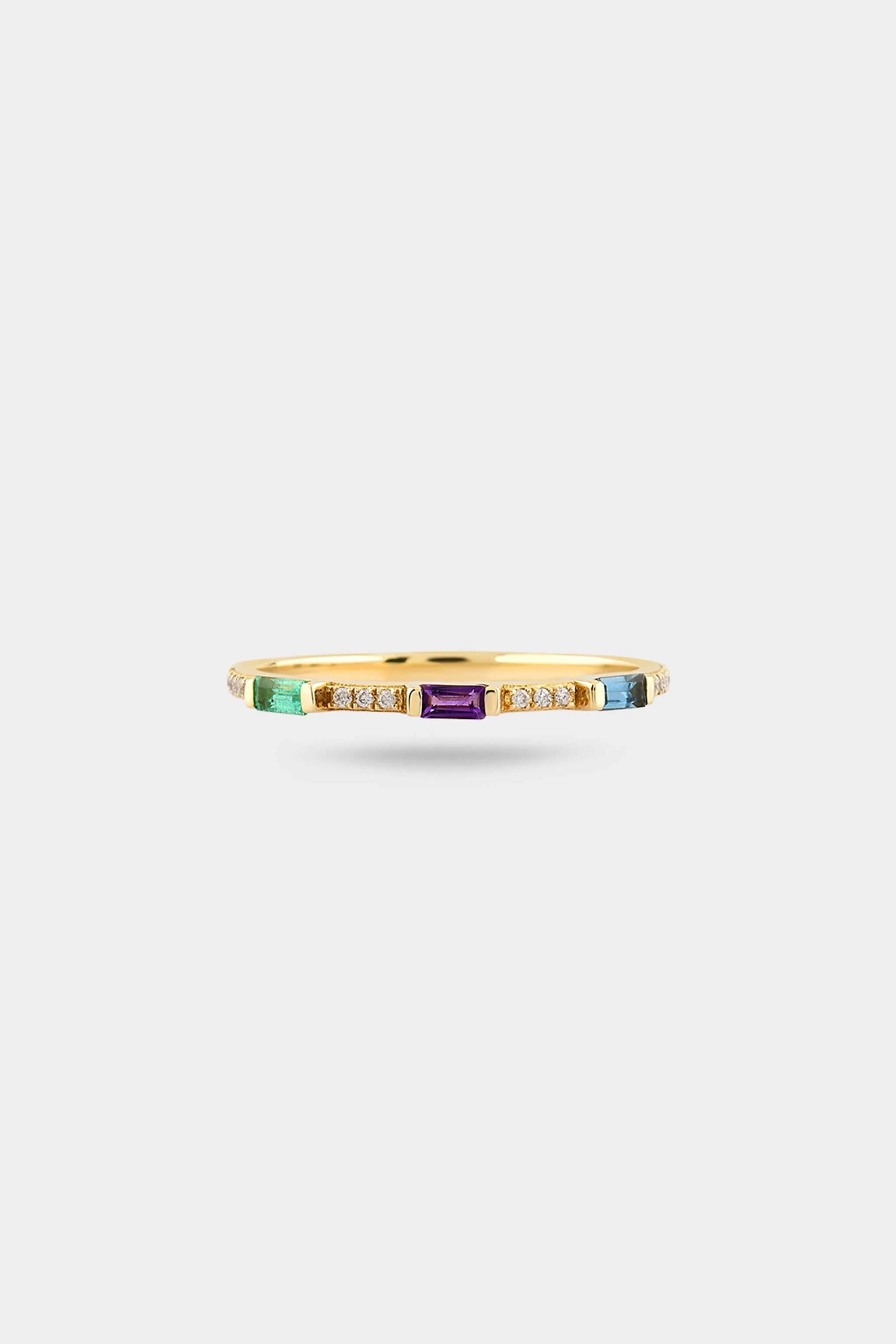 Noble Ring in London Blue Topaz, Amethyst, Emerald, and Diamond