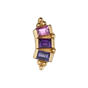 "3 Gem Baguette Panaraya" Threaded End in Gold with Rhodolite, Amethyst & Iolite