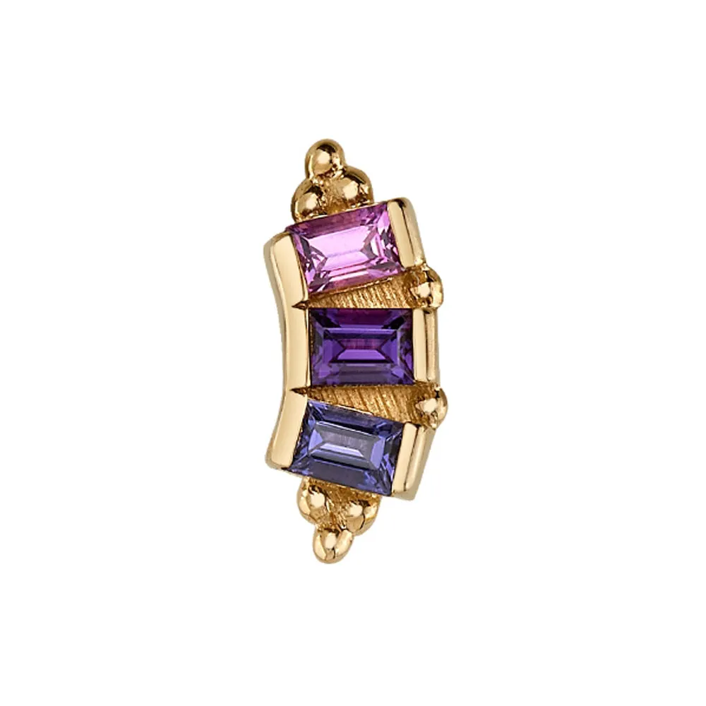 "3 Gem Baguette Panaraya" Threaded End in Gold with Rhodolite, Amethyst & Iolite