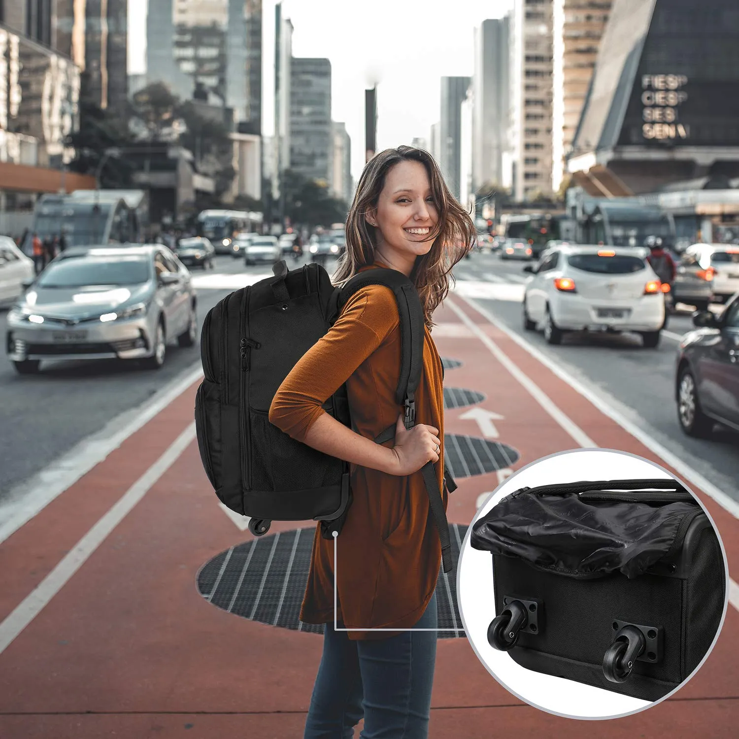 Rolling Backpack for Travel, 4 Wheels Laptop Backpack for Women Men, Water Resistant Business Large Wheeled Backpacks Fits 15.6 Inch Notebook, MATEIN School Luggage Suitcase Bag with Pockets