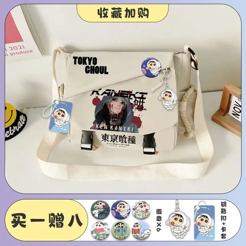 Tokyo Ghoul Kaneki Ken Anime Handbag Shoulder Casual Zipper Cross Body Tote School Book Students Messenger Bag With Badges